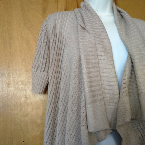 Willi Smith Women's Small Short Sleeve Rib Knit Open Front Cardigan Beige - Picture 3 of 4